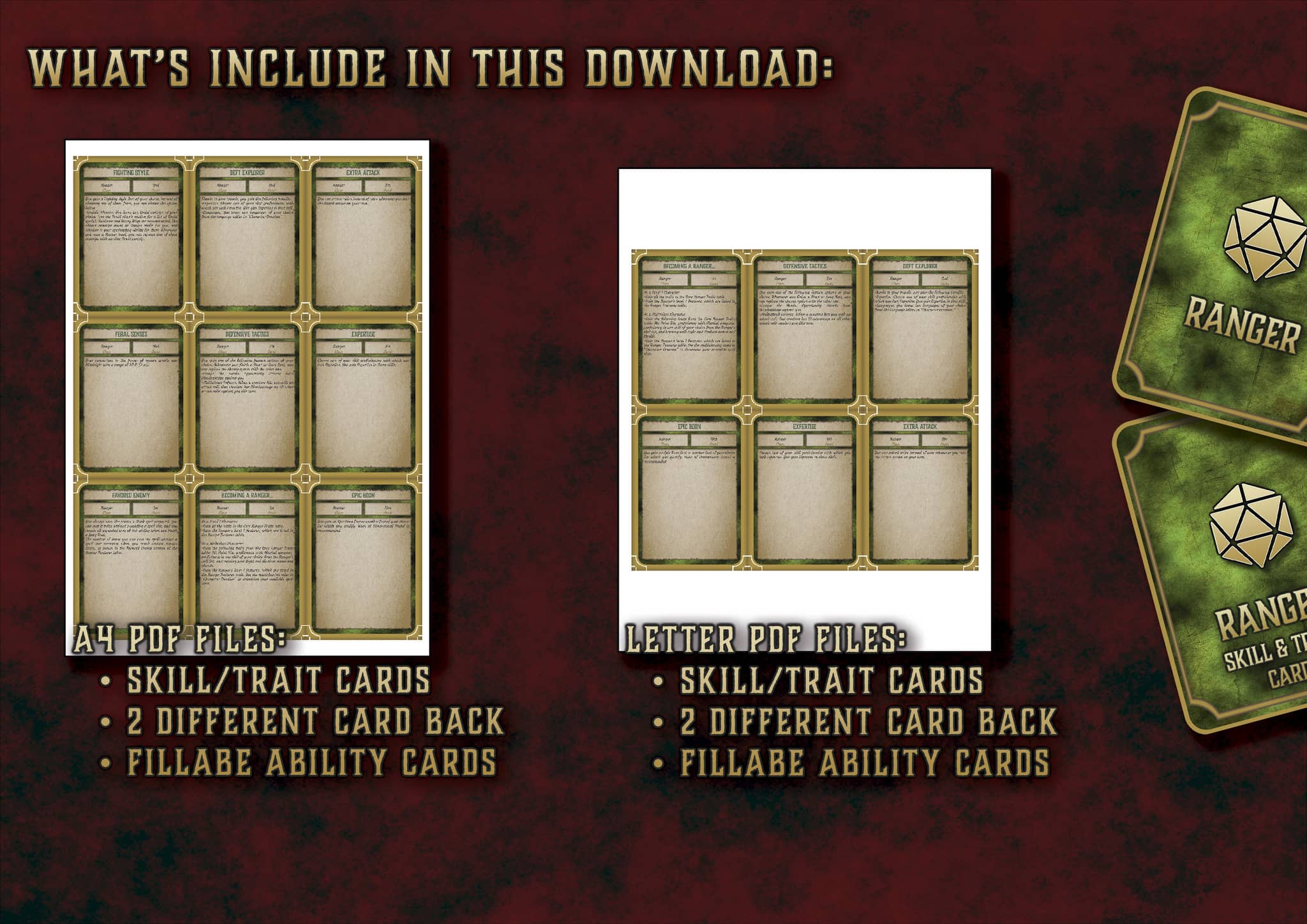 D&D 5E Ranger Skill & Traits Cards (2014 & 2024) | Digital Download