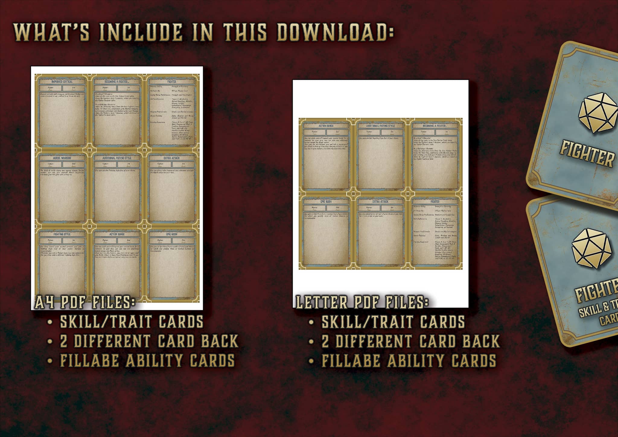 D&D 5E Fighter Skill & Traits Cards (2014 & 2024) | Digital Download