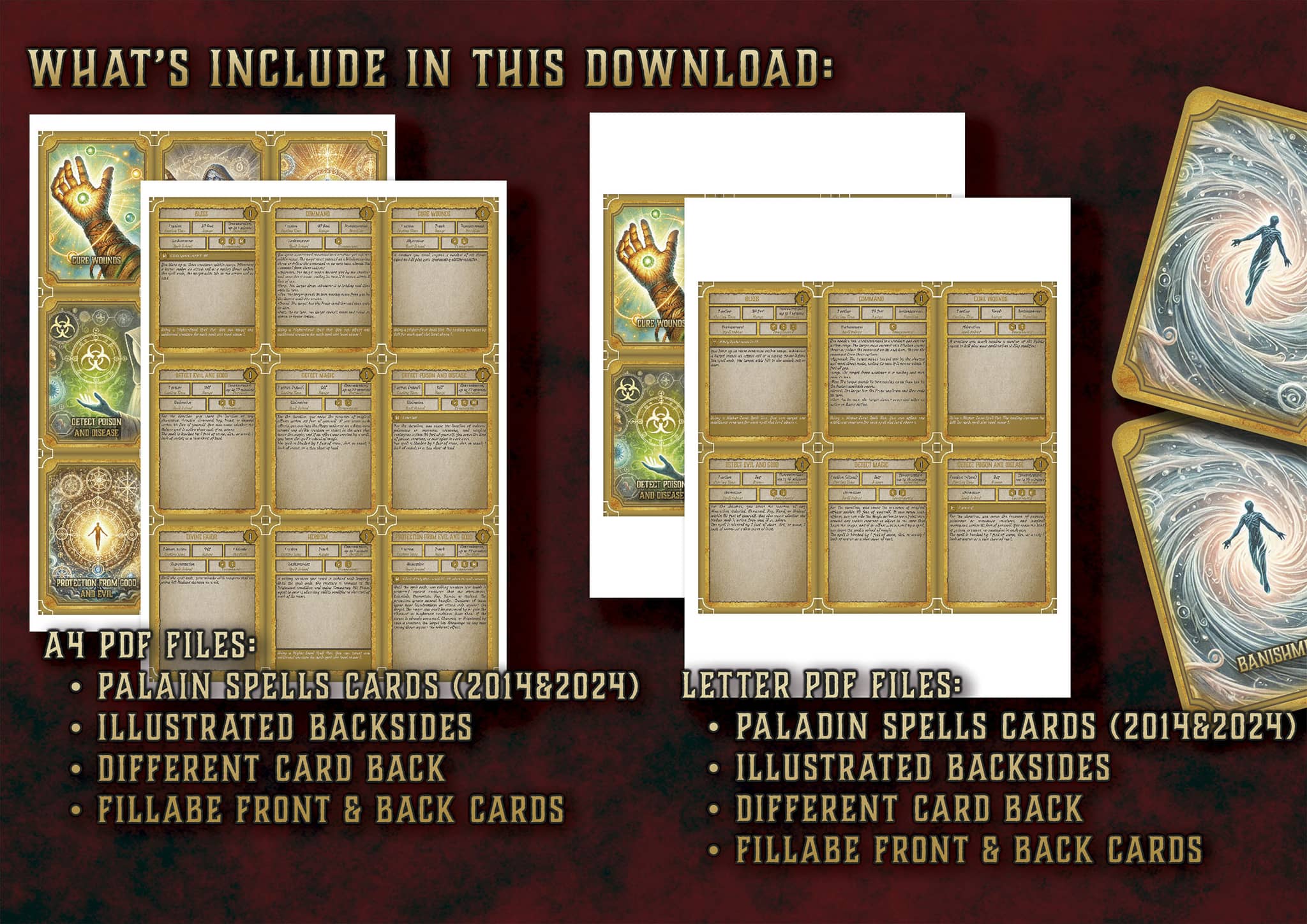 D&D 5E Paladin Illustrated Spell Cards (2014 & 2024) | Digital Download