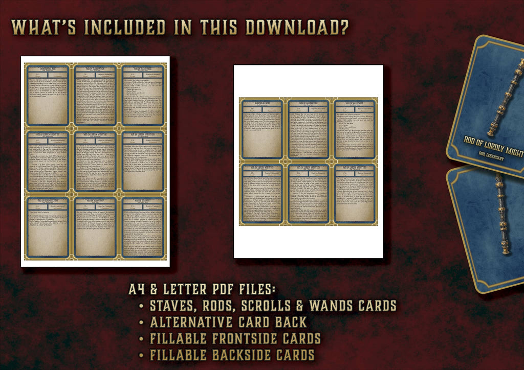 D&D 5E Wands, Rods, Staves and Scrolls Cards (2014 & 2024) | Digital Download