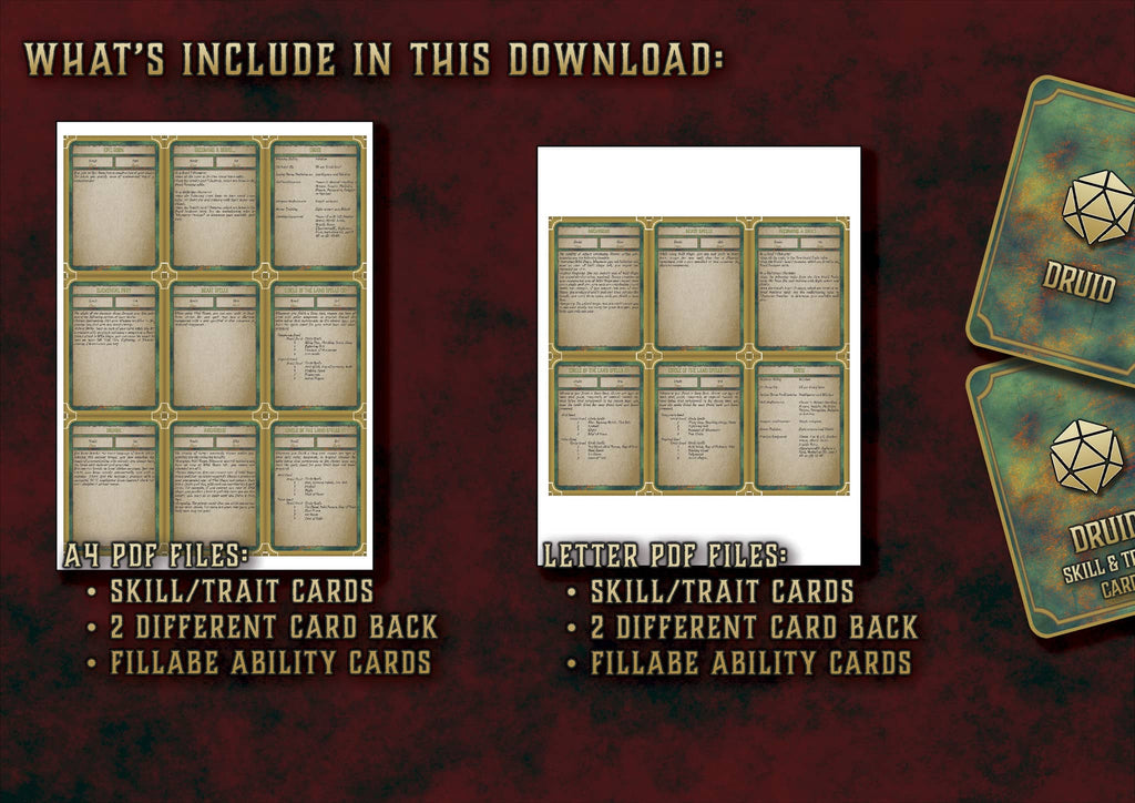 D&D 5E Druid Skill & Traits Cards (2014 & 2024) | Digital Download
