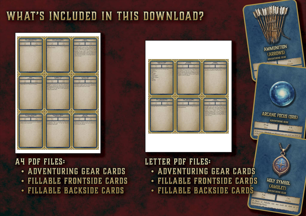 D&D 5E Adventuring Gear Cards (2014 & 2024) | Digital Download
