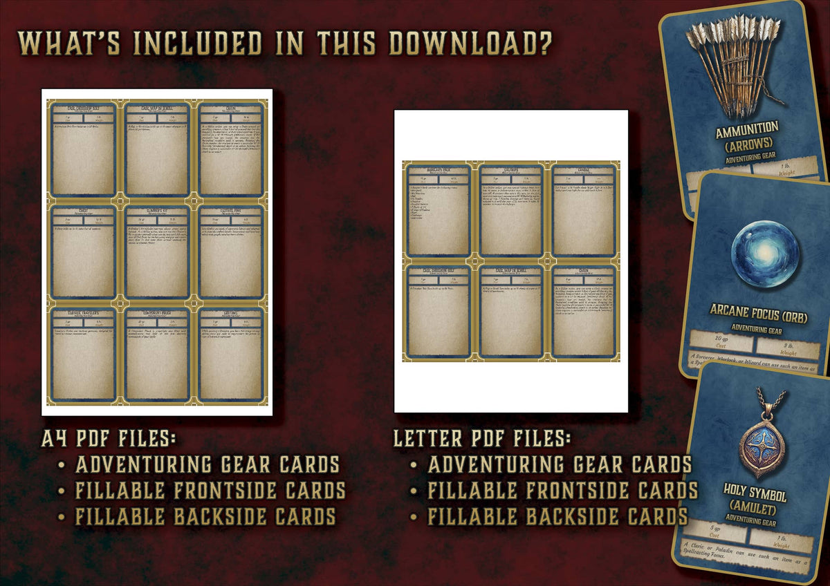 Cartas de Equipo de Aventureros D&D 5E (2014 y 2024) | Descarga Digital