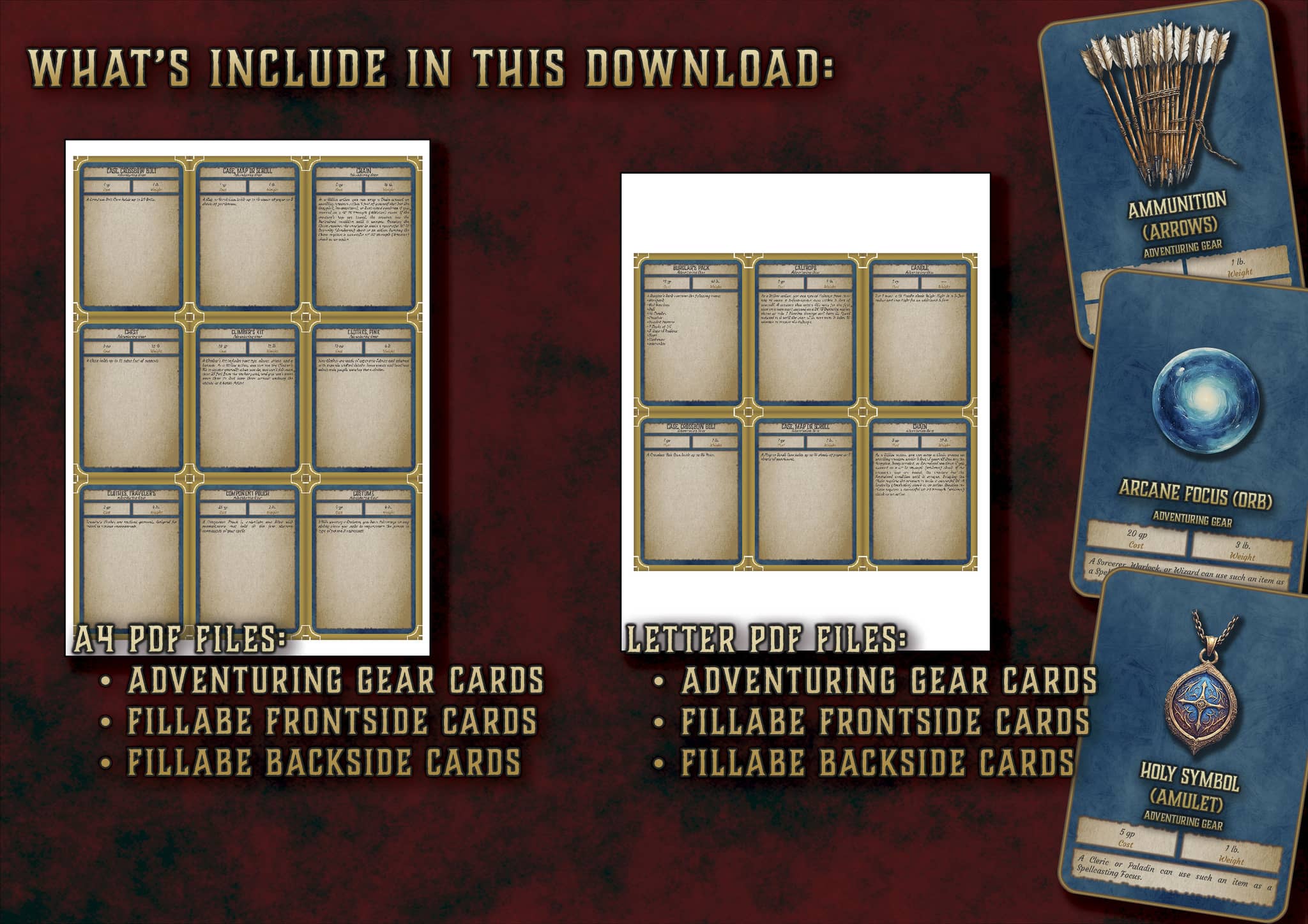D&D 5E Adventuring Gear Cards (2014 & 2024) | Digital Download
