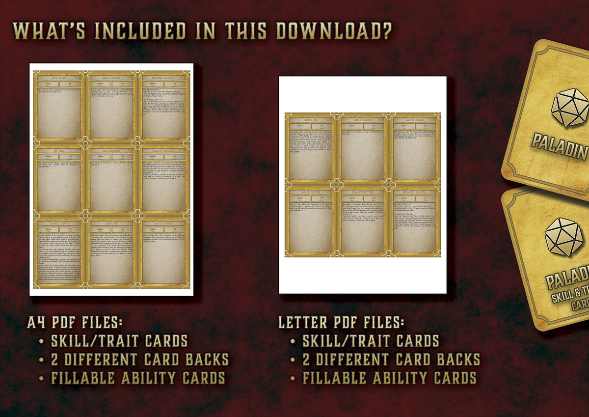 Cartas de Rasgos y Habilidades del Paladín D&D 5E (2014 y 2024) | Descarga Digital