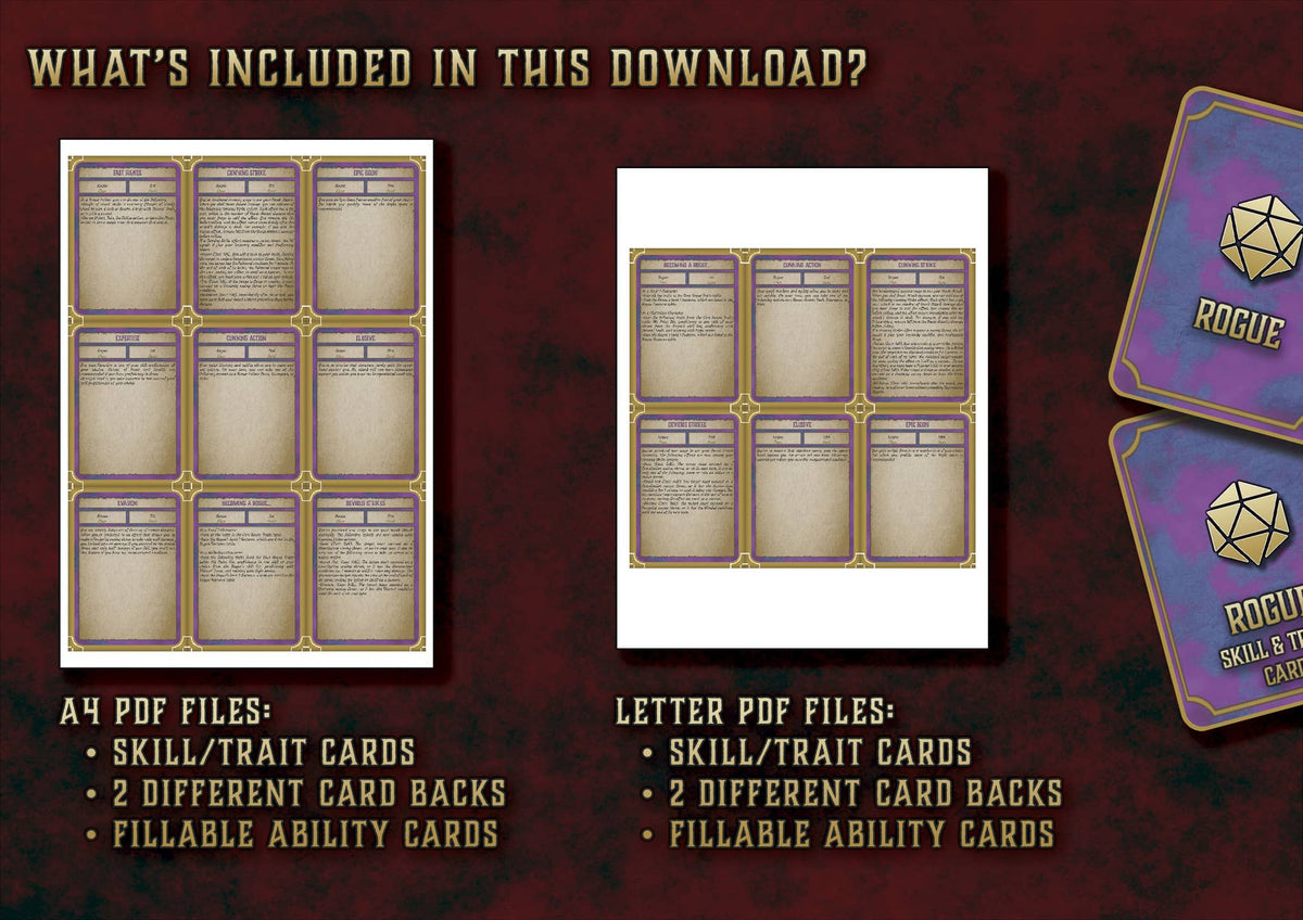 Cartas de Rasgos y Habilidades del Pícaro D&D 5E (2014 y 2024) | Descarga Digital