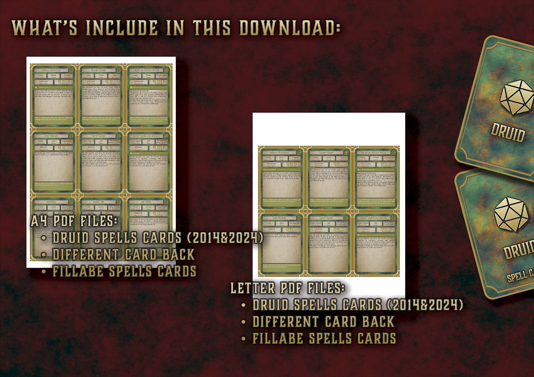 Cartas de Conjuros de Druida D&D 5E (2014 y 2024) | Descarga Digital