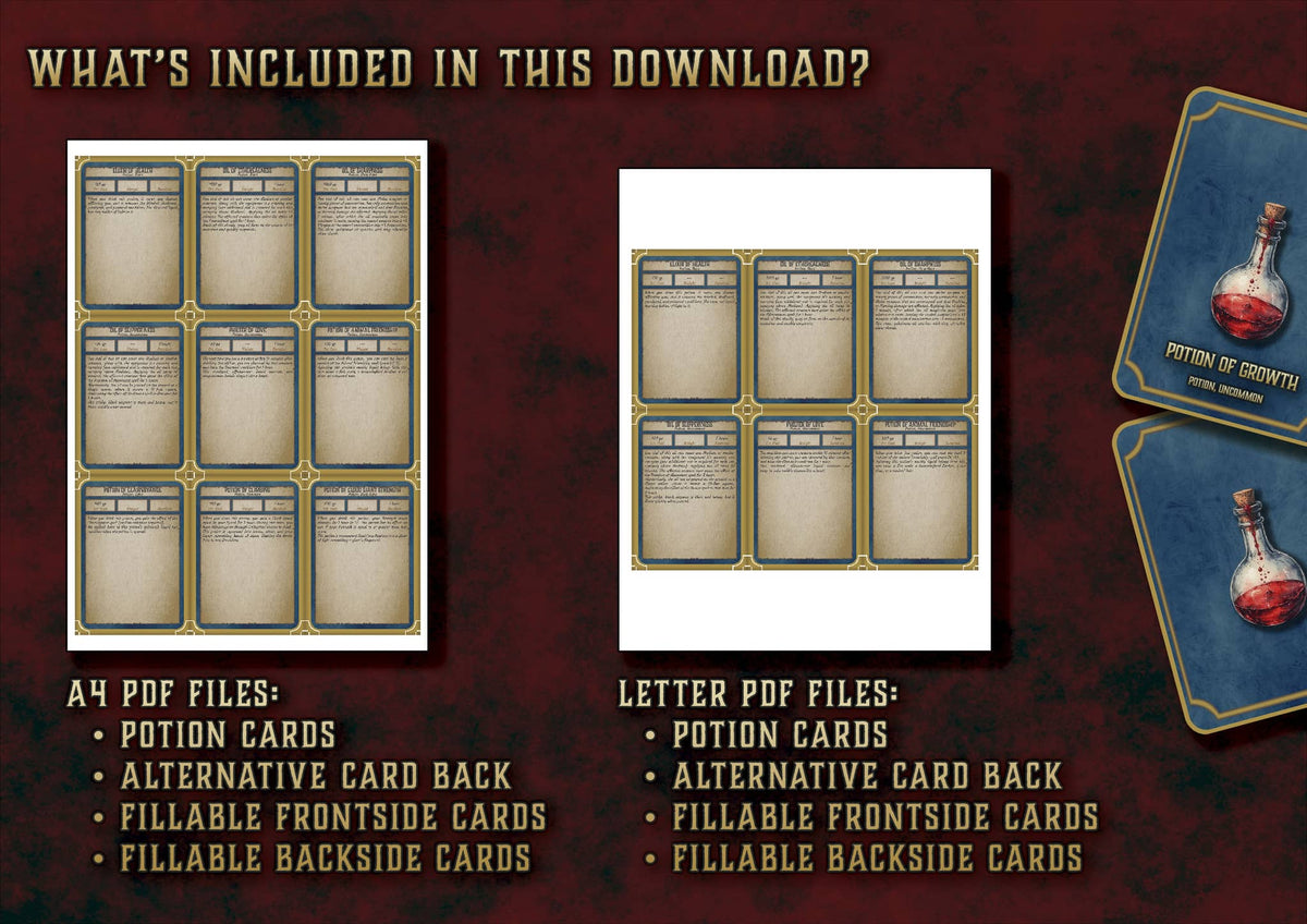 D&D 5E Potion Cards (2014 & 2024) | Digital Download