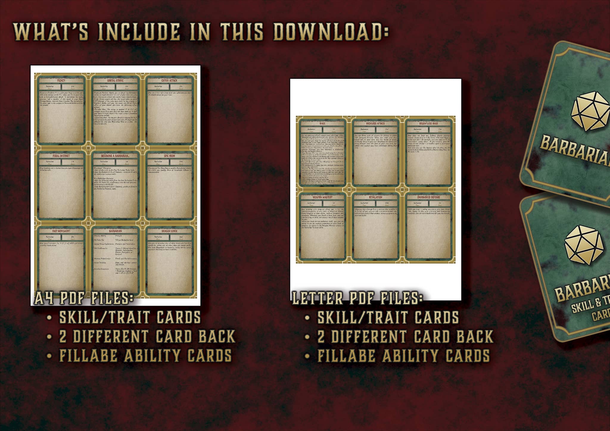 D&D 5E Barbarian Skill & Traits Cards (2014 & 2024) | Digital Download