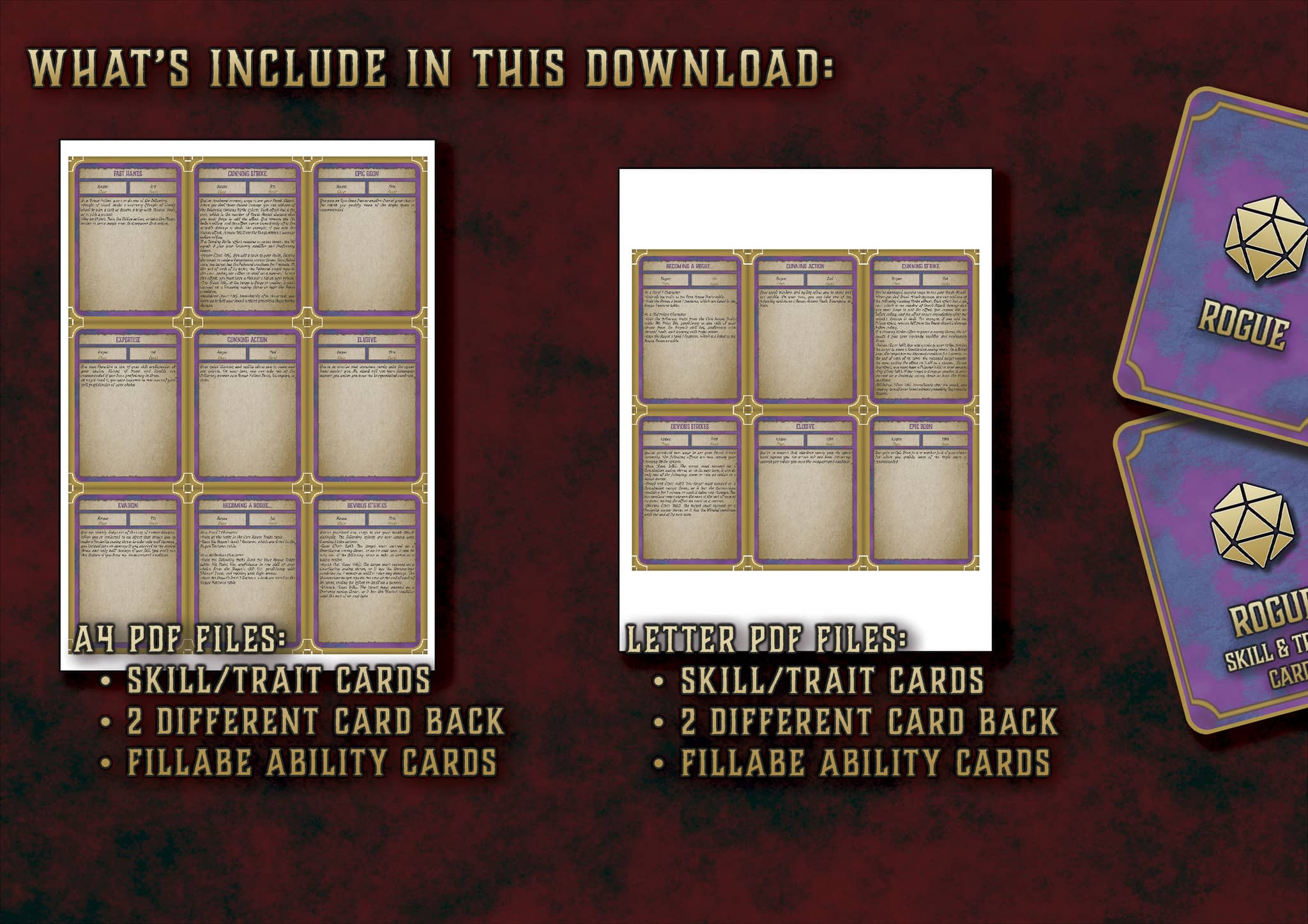 D&D 5E Rogue Skill & Traits Cards (2014 & 2024) | Digital Download