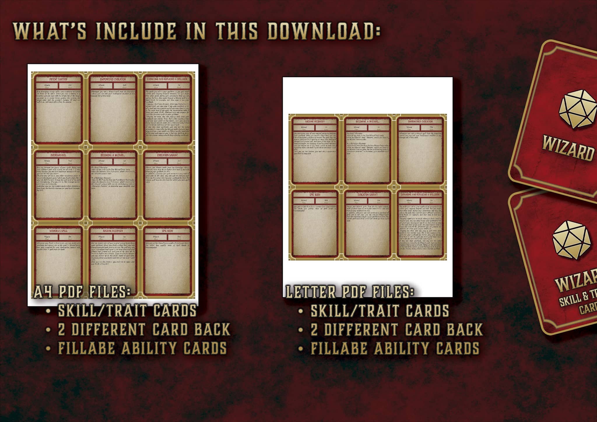D&D 5E Wizard Skill & Traits Cards (2014 & 2024) | Digital Download
