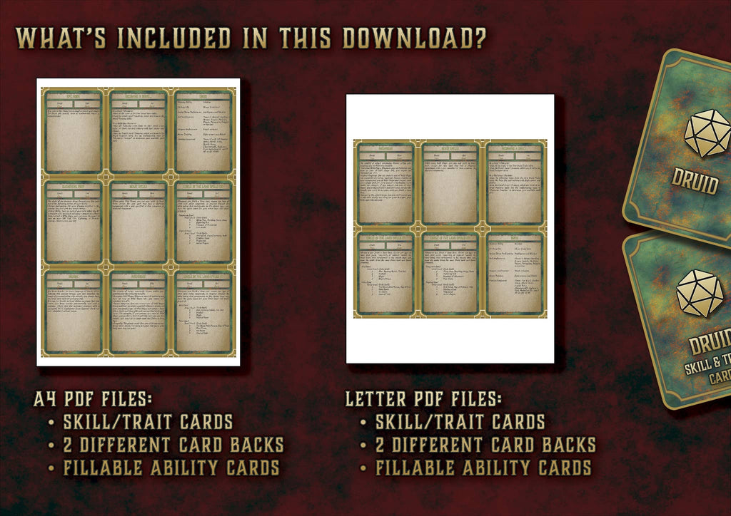D&D 5E Druid Skill & Traits Cards (2014 & 2024) | Digital Download