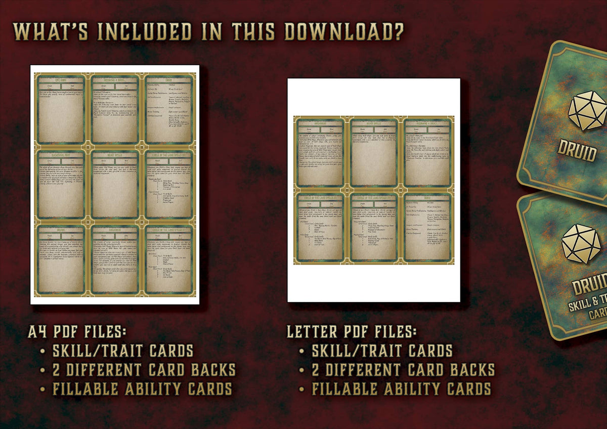 Cartas de Rasgos y Habilidades del Druida D&D 5E (2014 y 2024) | Descarga Digital
