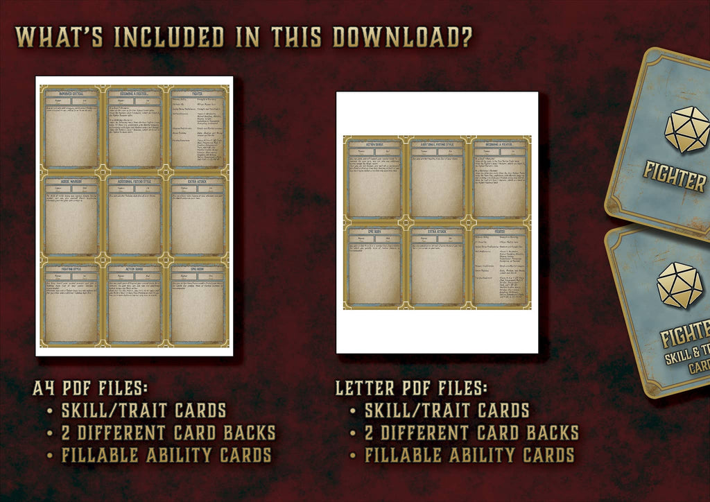 Cartas de Rasgos y Habilidades del Guerrero D&D 5E (2014 y 2024) | Descarga Digital
