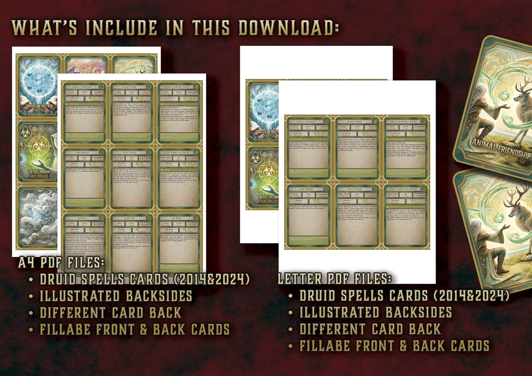 D&D 5E Druid Illustrated Spell Cards (2014 & 2024) | Digital Download