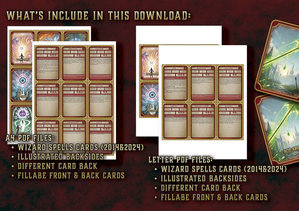 Cartas Ilustradas de Conjuros de Mago D&D 5E (2014 y 2024) | Descarga Digital