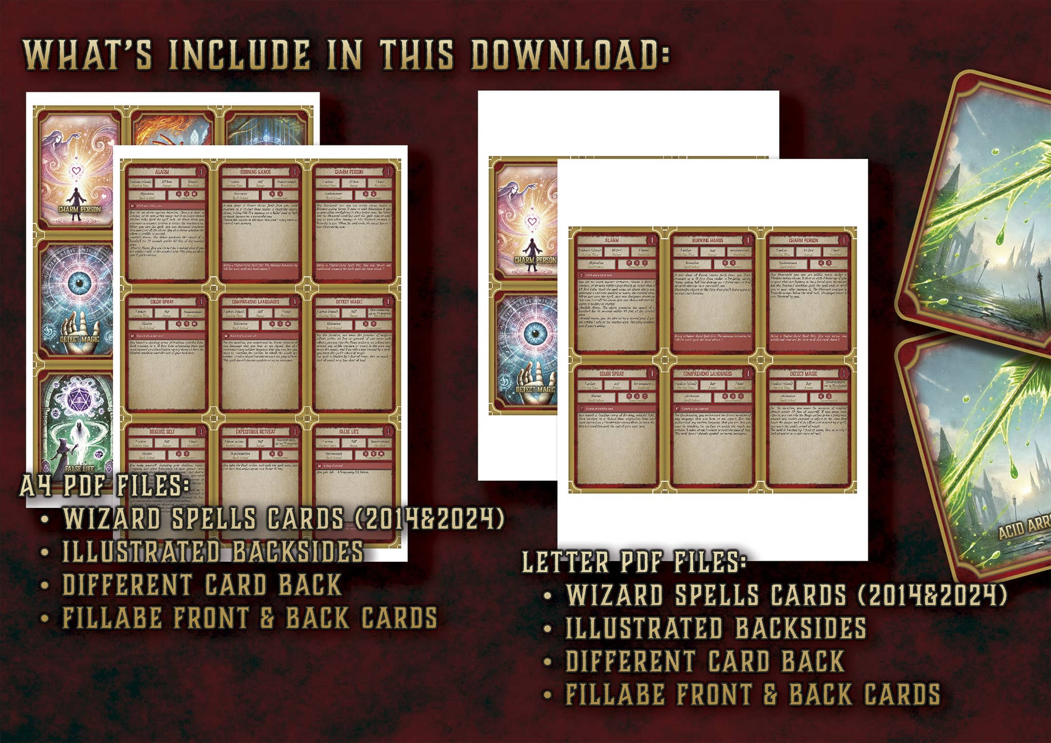 Cartas Ilustradas de Conjuros de Mago D&D 5E (2014 y 2024) | Descarga Digital
