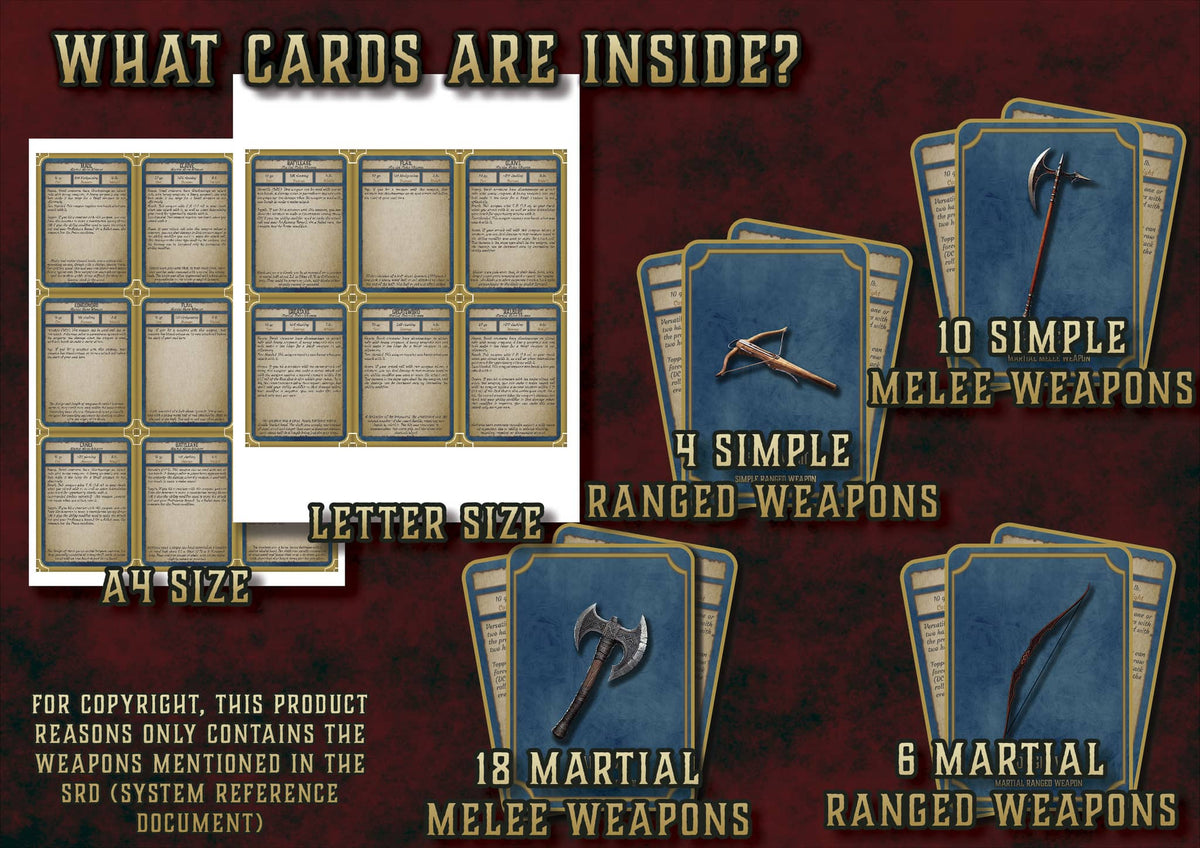 Cartas de Armas D&D 5E (2014 y 2024) | Descarga Digital