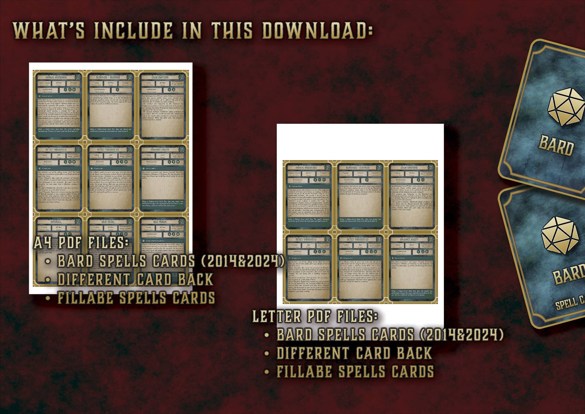 D&D 5E Bard Spell Cards (2014 & 2024) | Digital Download