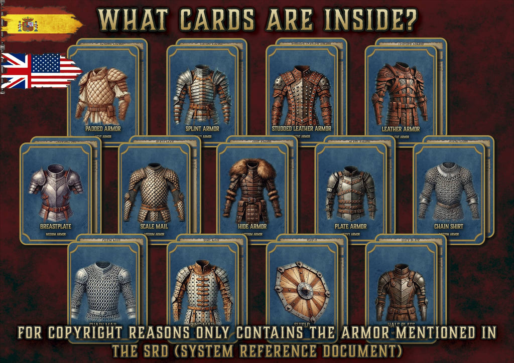 Cartas de Armaduras D&D 5E (2014 y 2024) | Descarga Digital