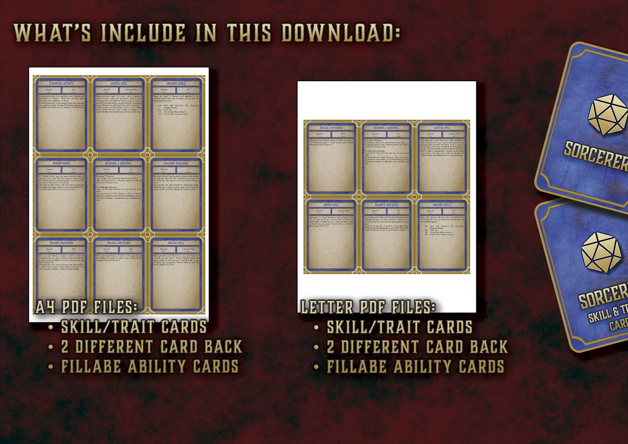 D&D 5E Sorcerer Skill & Traits Cards (2014 & 2024) | Digital Download