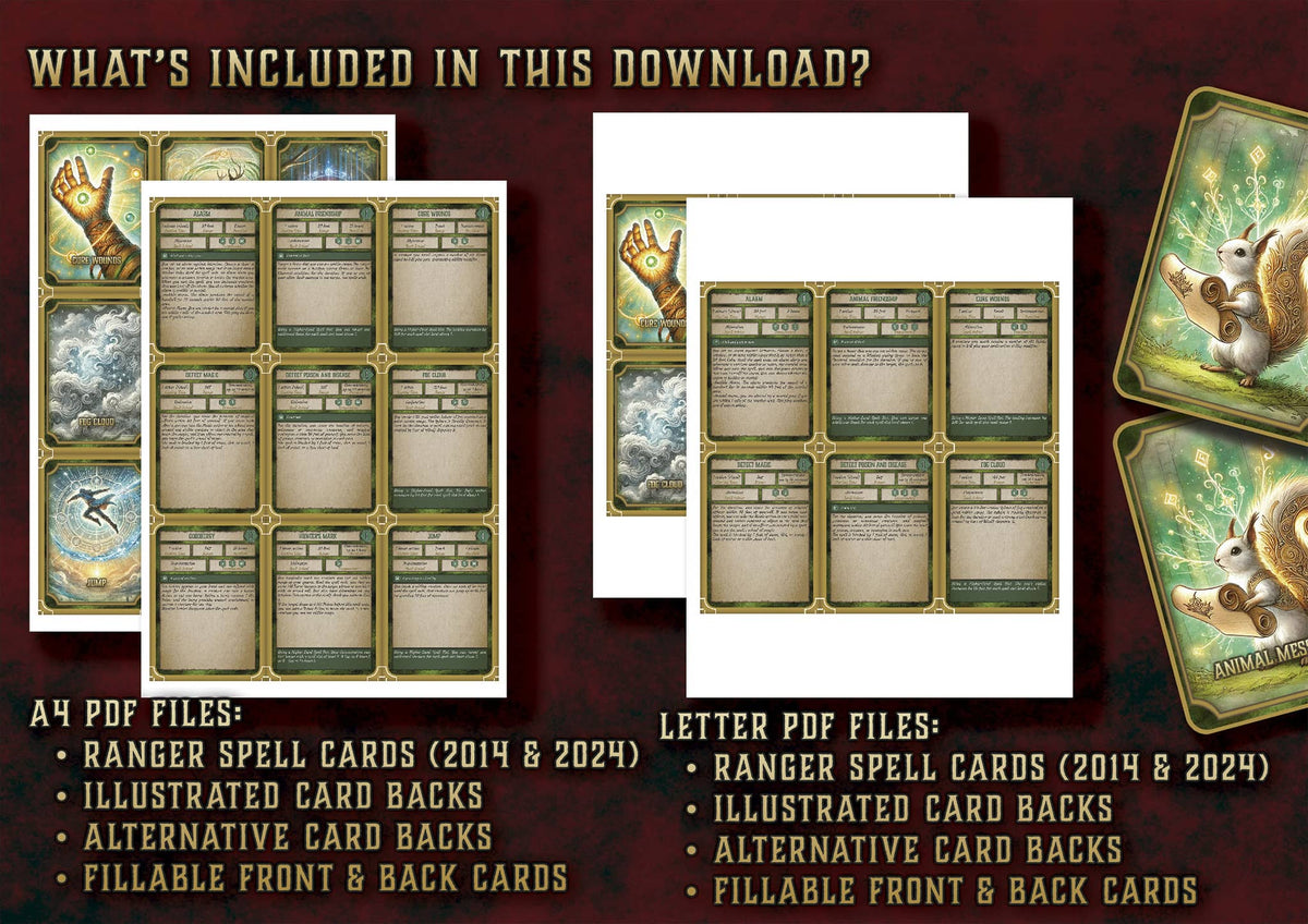 Producto digital Cartas Ilustradas Conjuros Explorador D&D 5E 2024 para juegos de rol