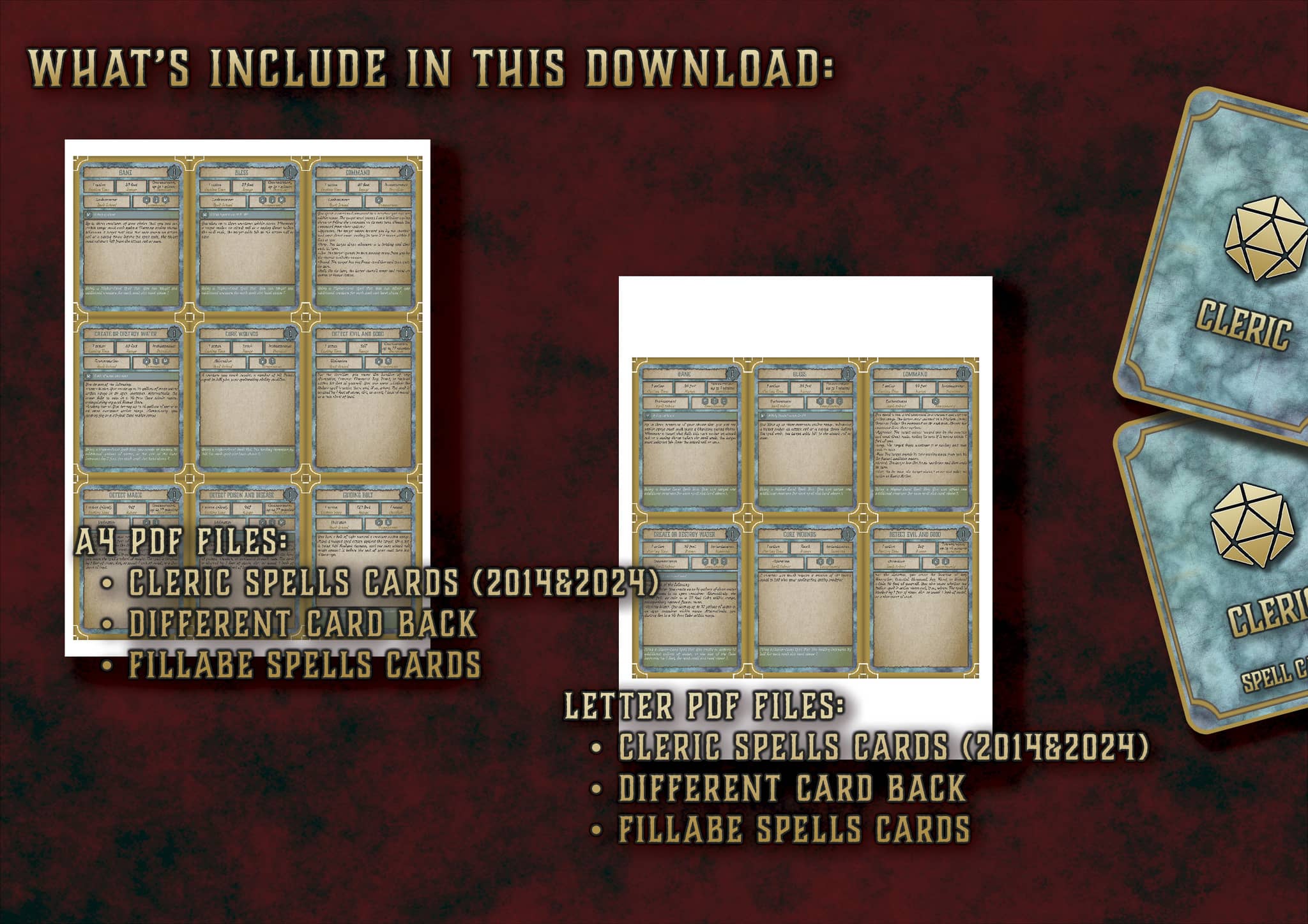 D&D 5E Cleric Spell Cards (2014 & 2024) | Digital Download