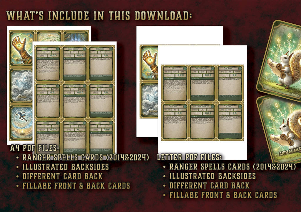 Cartas Ilustradas de Conjuros de Explorador D&D 5E (2014 y 2024) | Descarga Digital