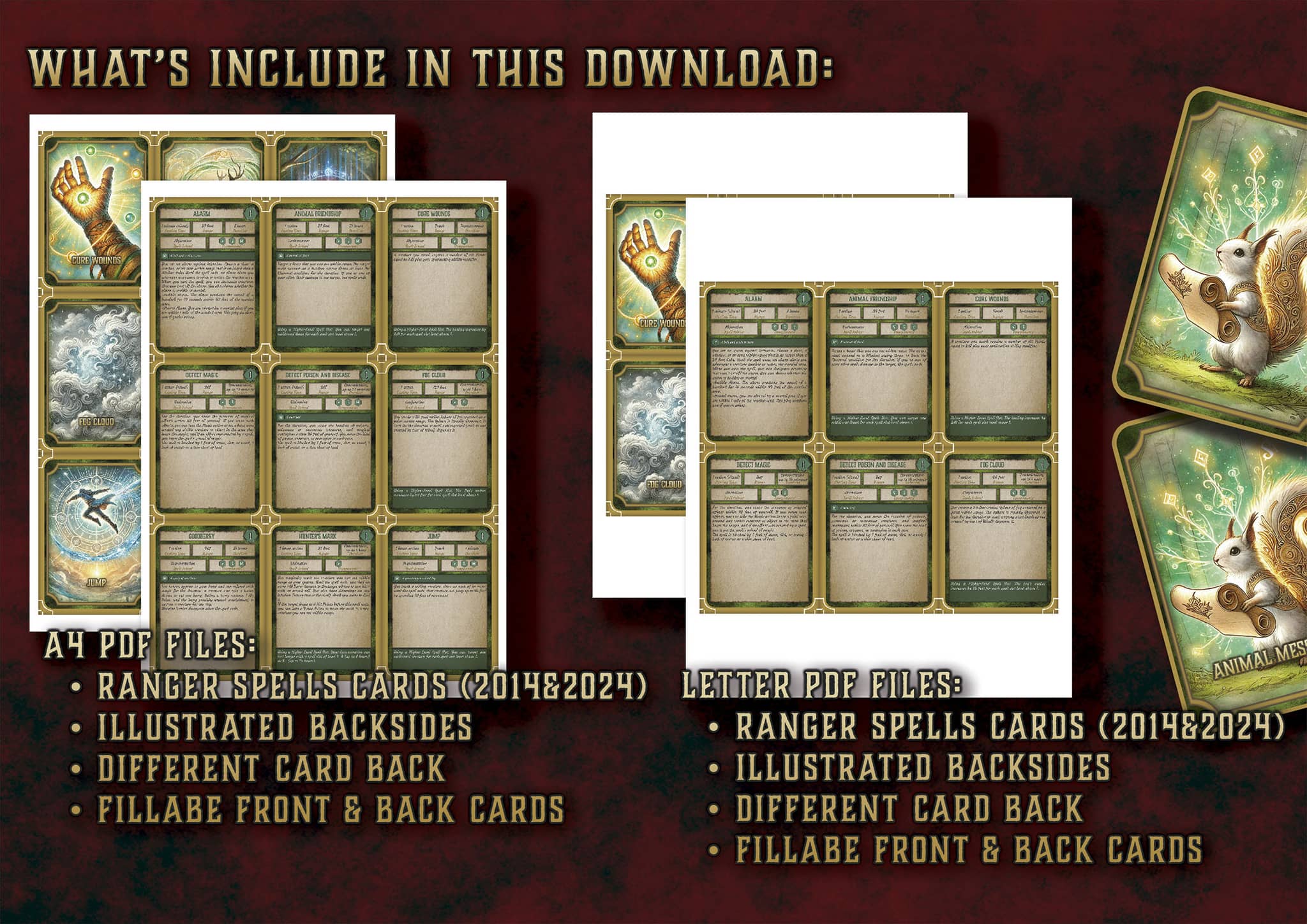 D&D 5E Ranger Illustrated Spell Cards (2014 & 2024) | Digital Download