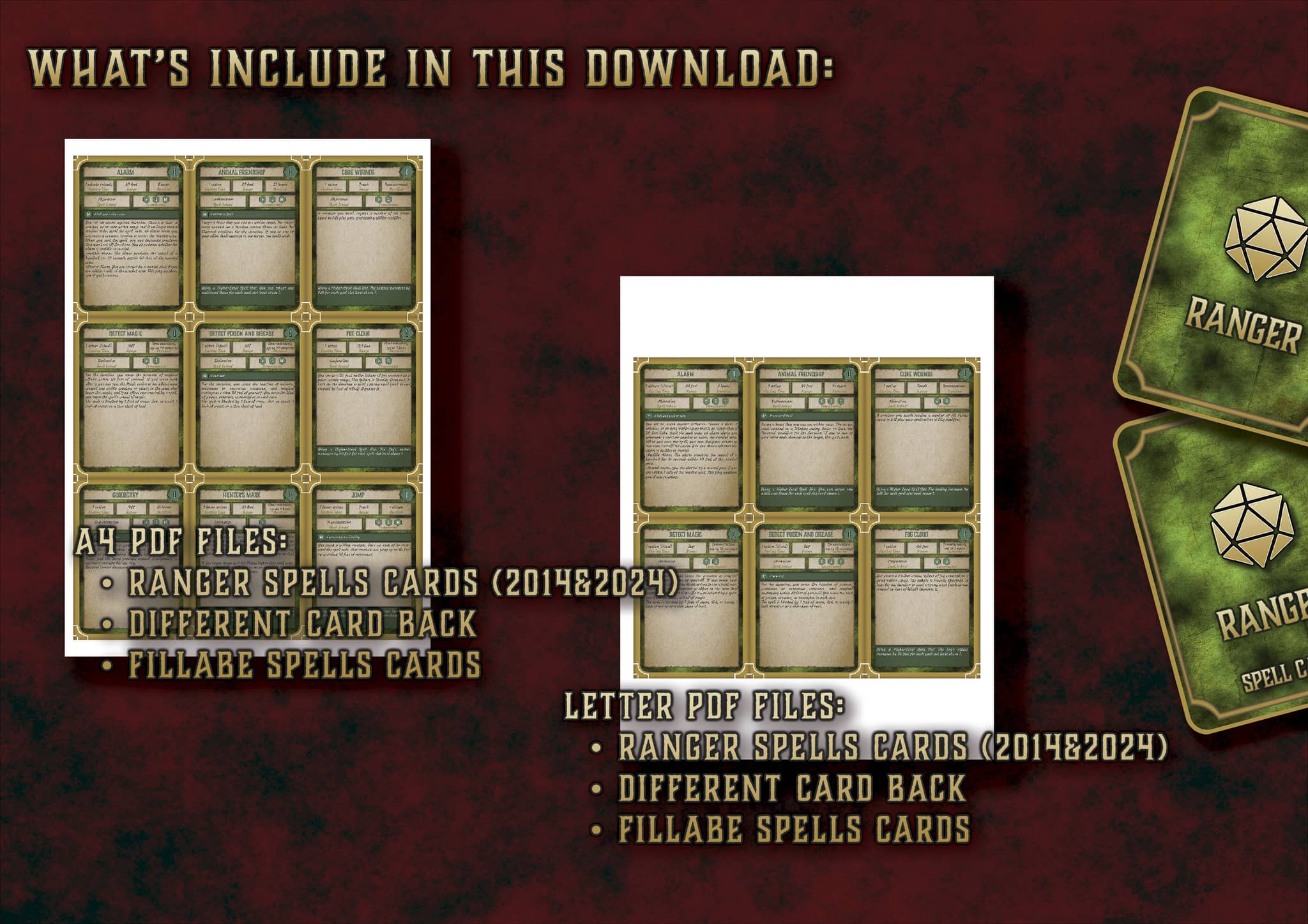 D&D 5E Ranger Spell Cards (2014 & 2024) | Digital Download