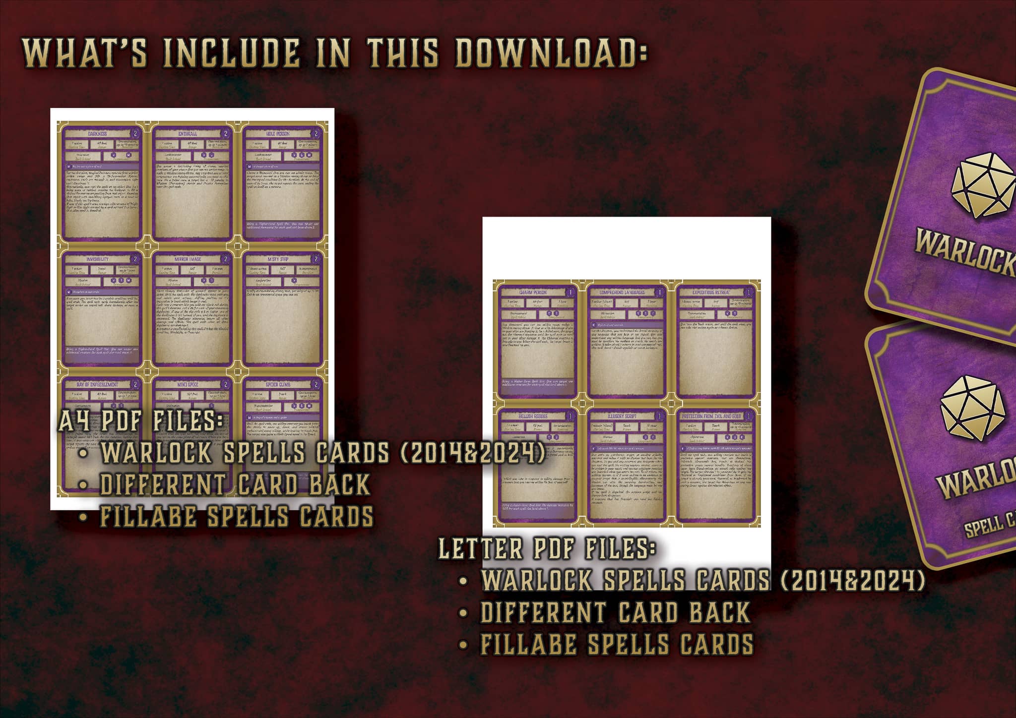 Cartas de Conjuros de Brujo D&D 5E (2014 y 2024) | Descarga Digital