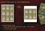 Pack Conjuros para D&D 5E con cartas de hechizos, plantillas rellenables y diseños de druidas