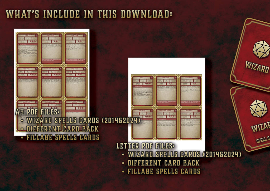 Cartas de Conjuros de Mago D&D 5E (2014 y 2024) | Descarga Digital