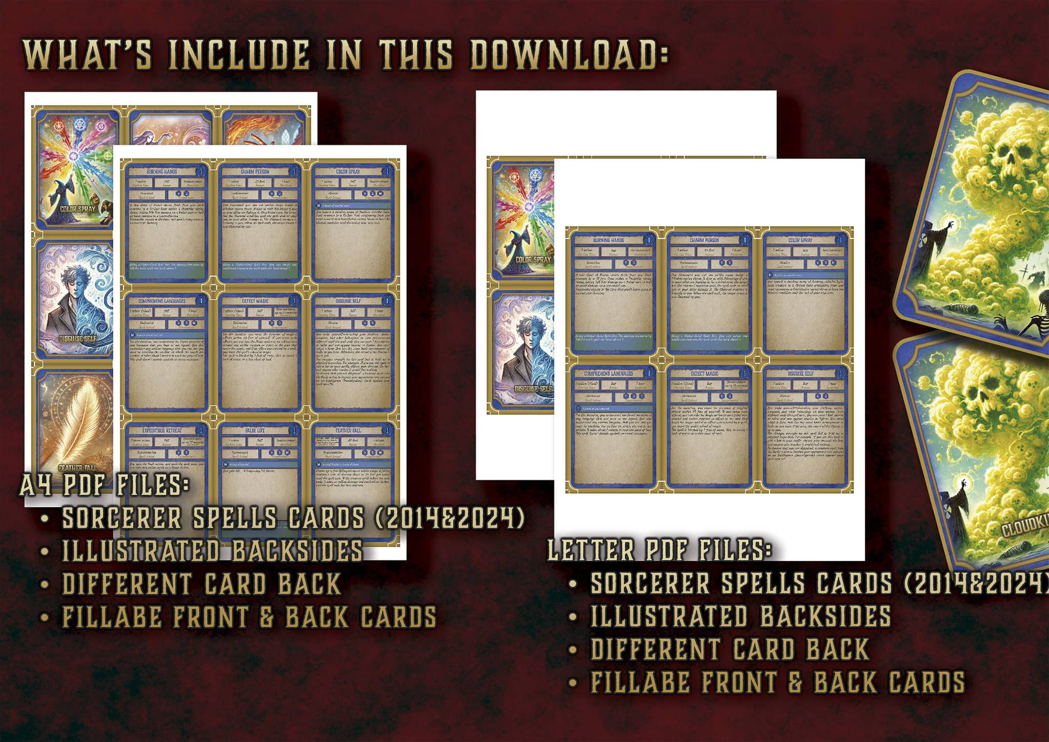 D&D 5E Sorcerer Illustrated Spell Cards (2014 & 2024) | Digital Download