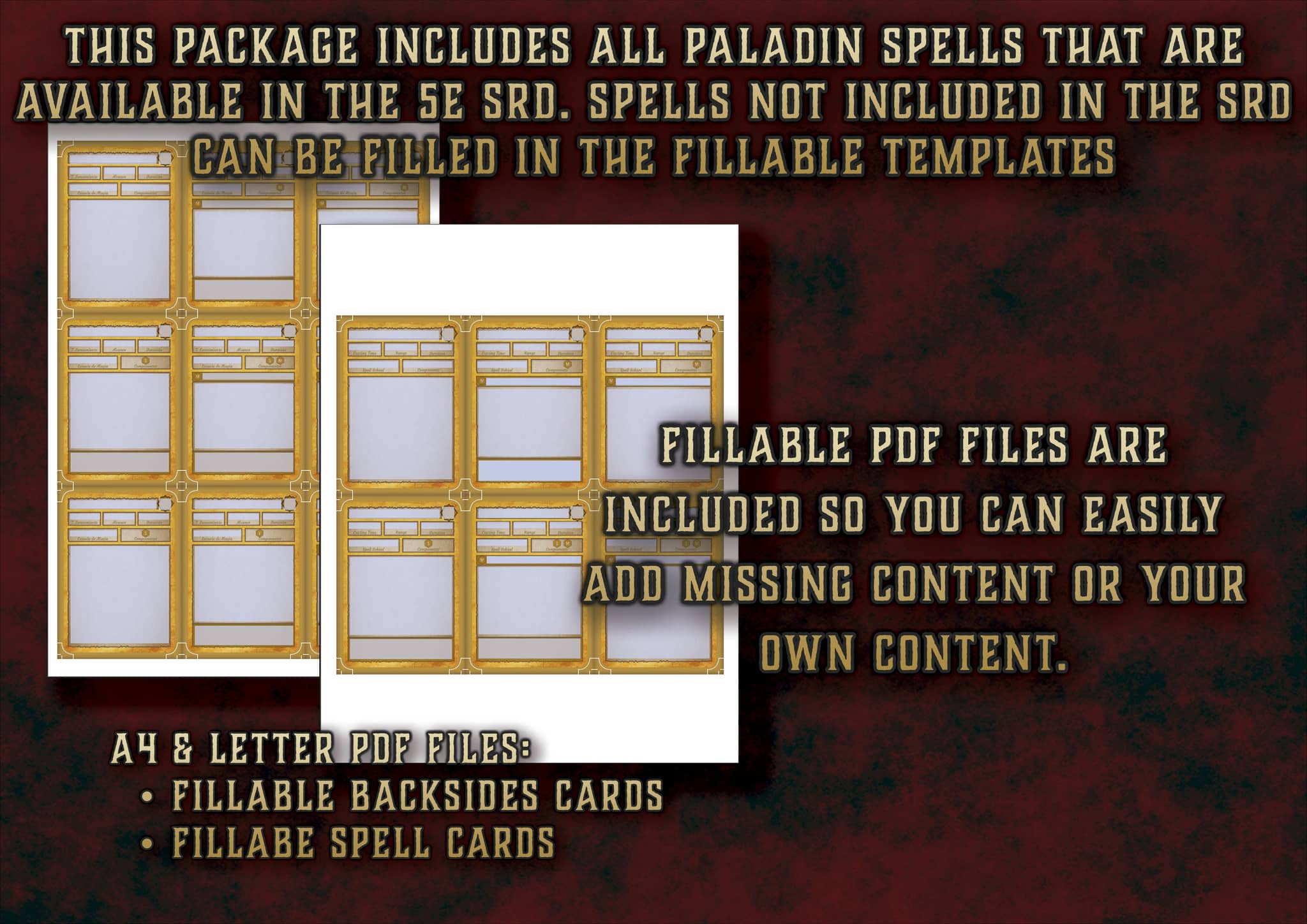 D&D 5E Paladin Illustrated Spell Cards (2014 & 2024) | Digital Download
