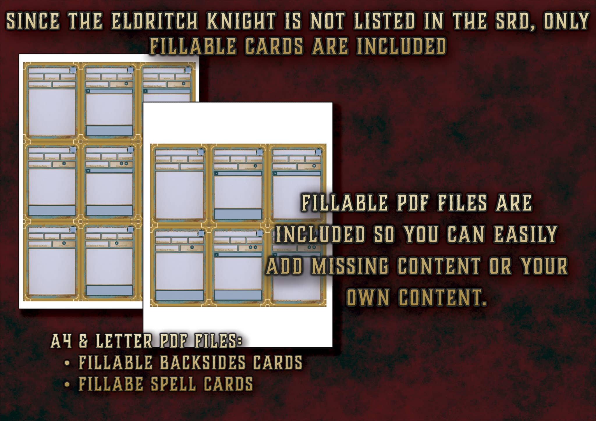 D&D 5E Eldricht Knight (Fighter) Spell Cards (2014 & 2024) | Digital Download