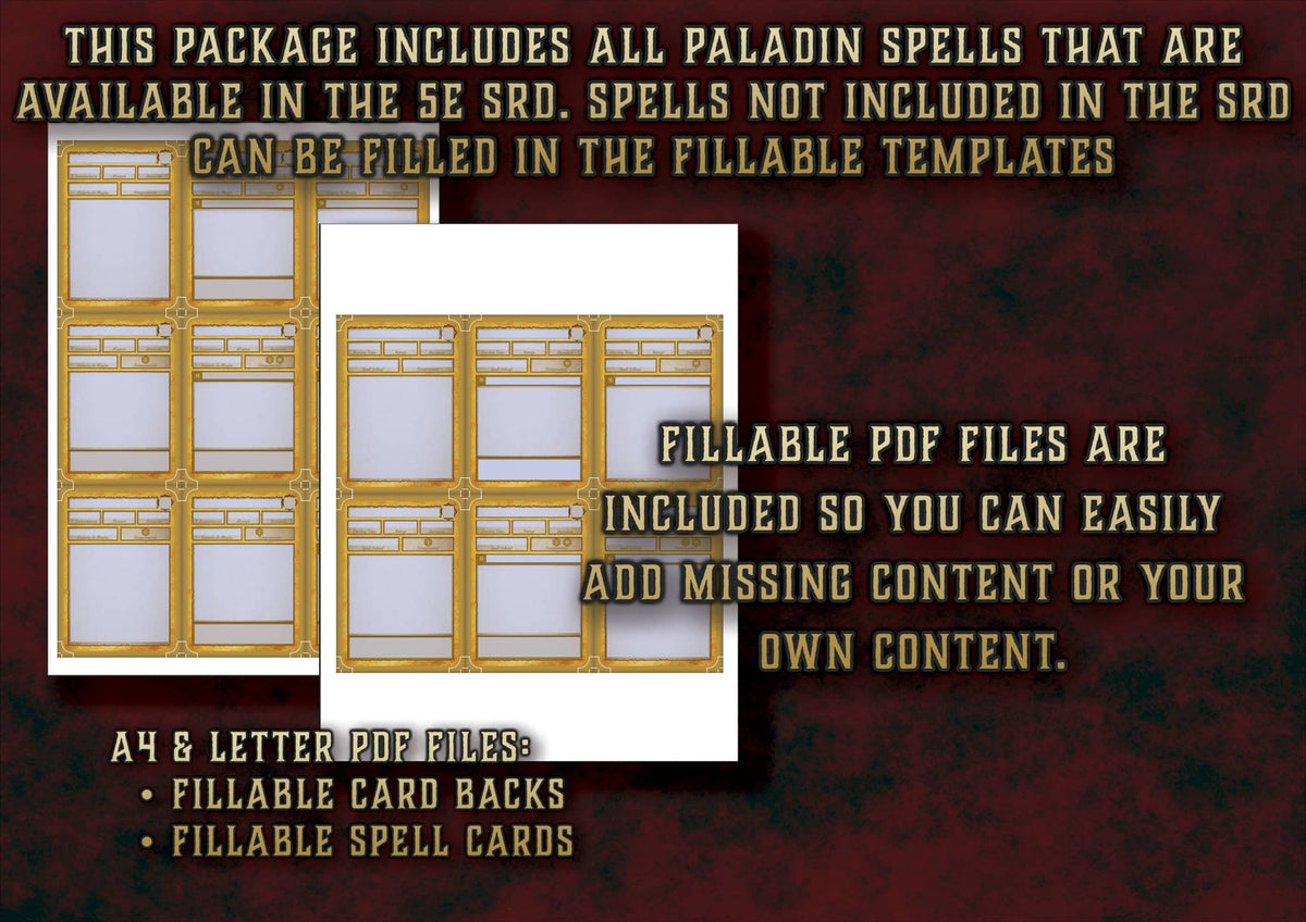 Cartas Ilustradas de Conjuros de Paladín D&D 5E (2014 y 2024) | Descarga Digital