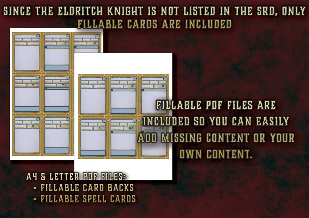 Cartas de Conjuros de Caballero Arcano (Guerrero) D&D 5E (2014 y 2024) | Descarga Digital