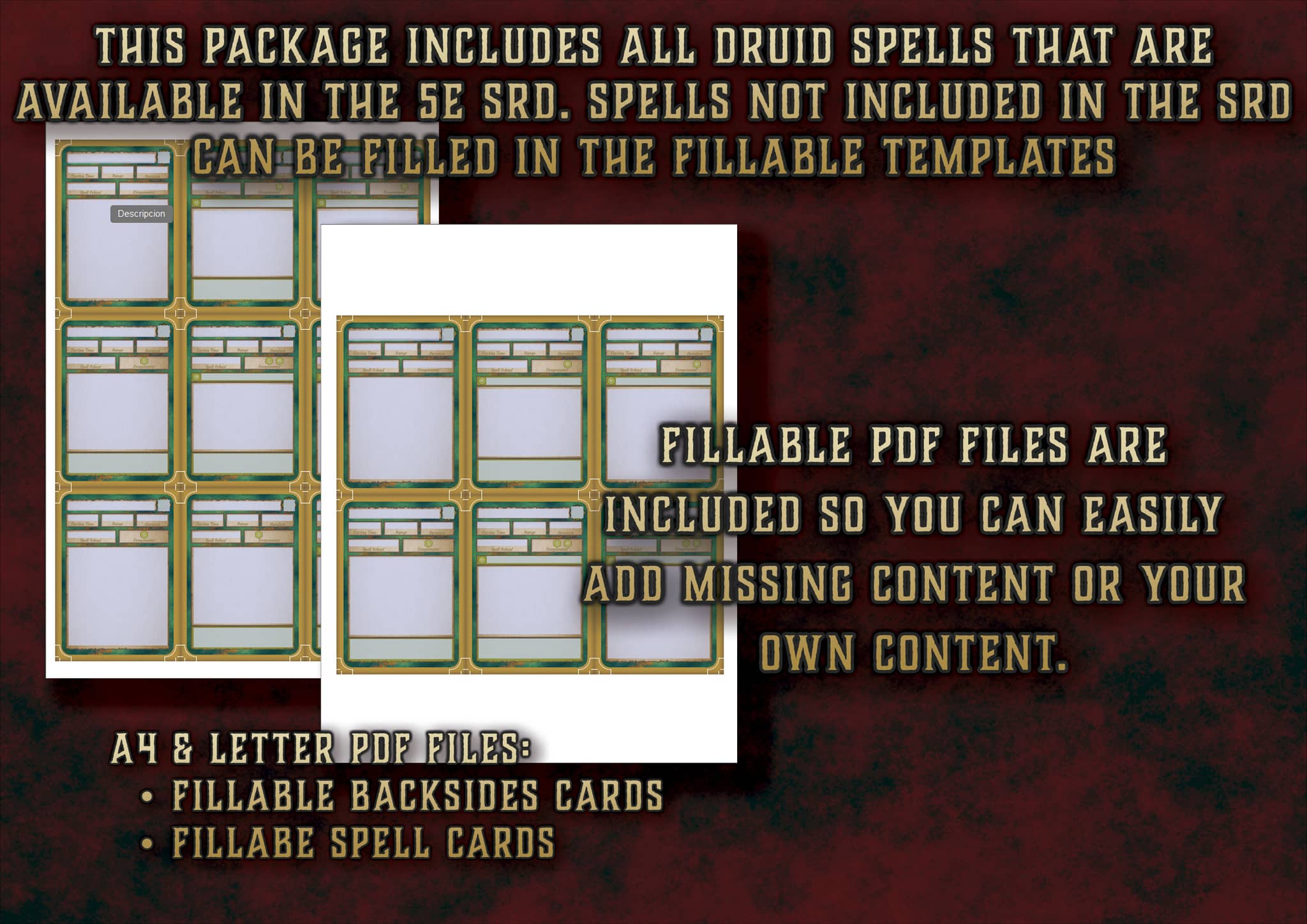 D&D 5E Druid Illustrated Spell Cards (2014 & 2024) | Digital Download