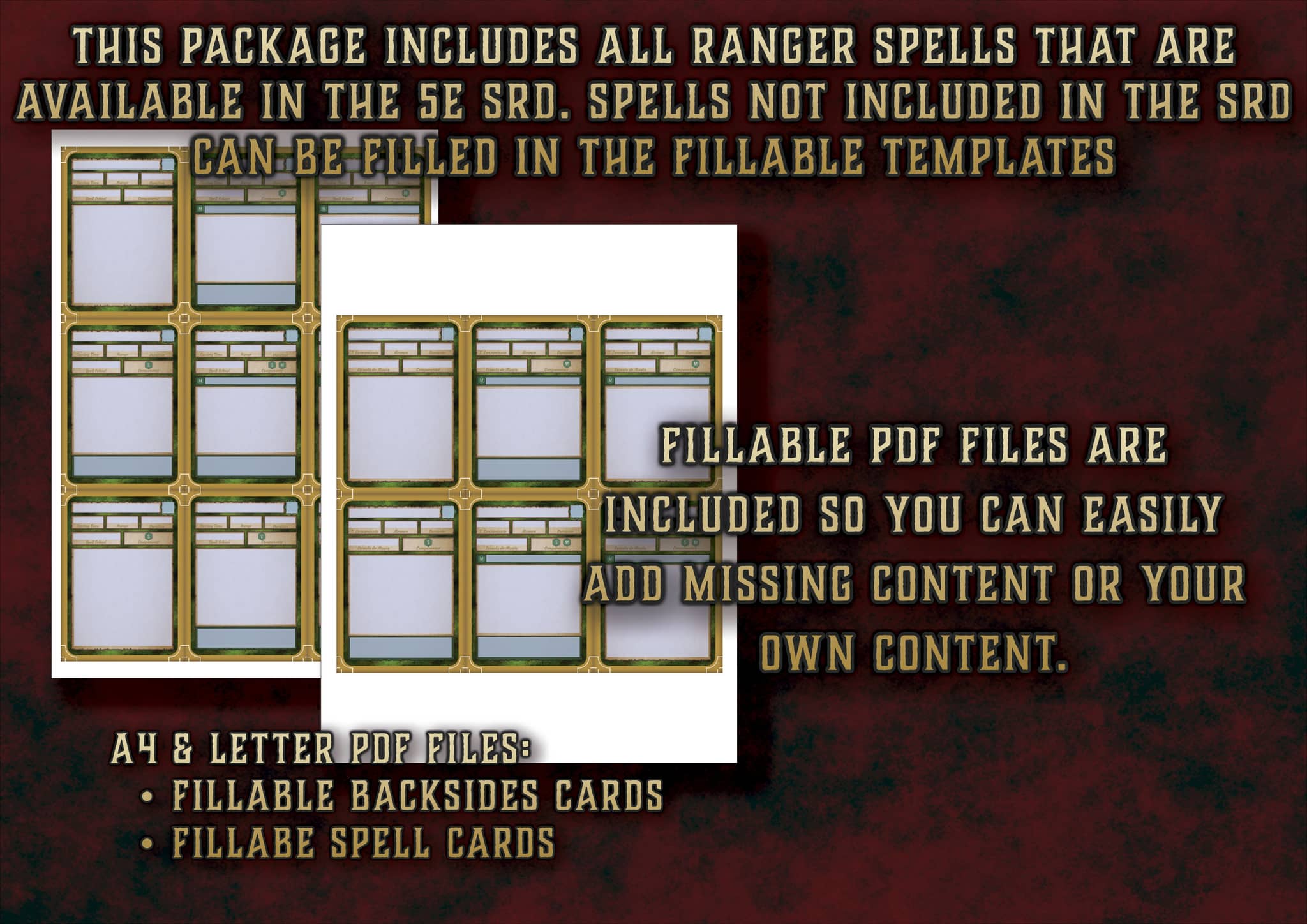 D&D 5E Ranger Illustrated Spell Cards (2014 & 2024) | Digital Download