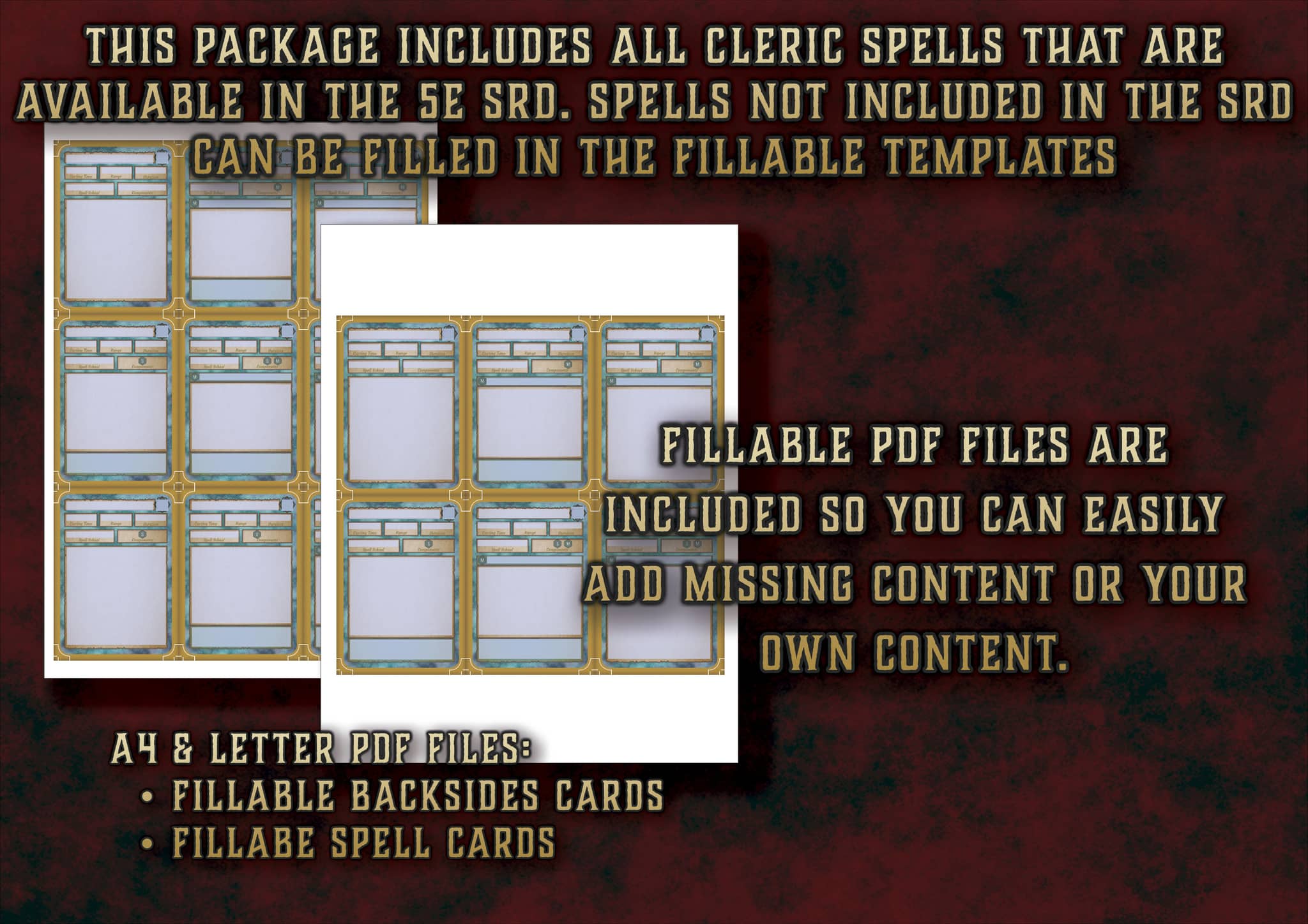 D&D 5E Cleric Spell Cards (2014 & 2024) | Digital Download