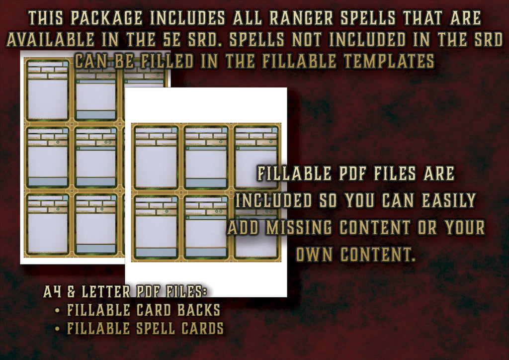 Producto digital Cartas Ilustradas Conjuros Explorador D&D 5E con plantillas rellenables en PDF