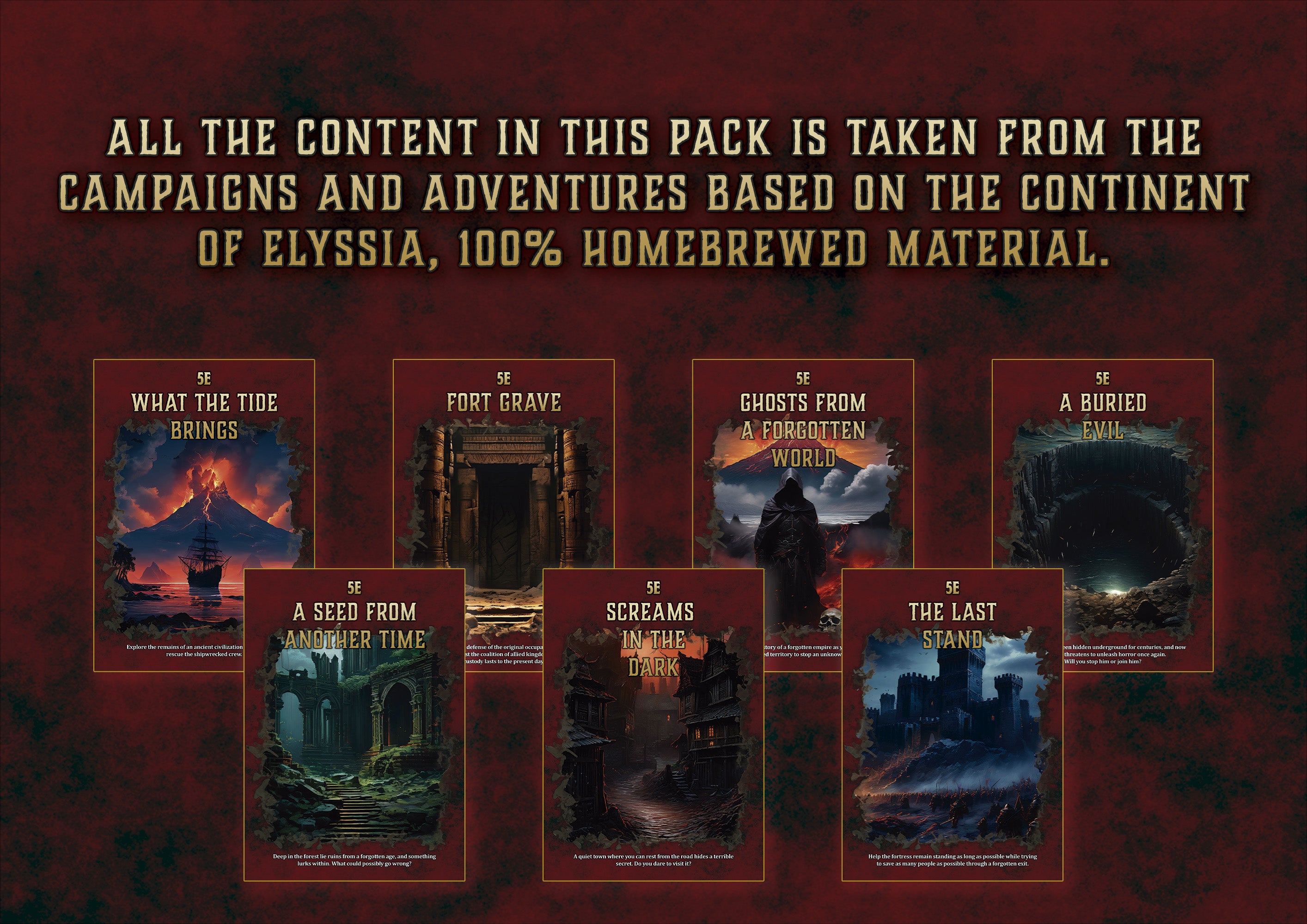 Paquete digital Cibola Designs con siete portadas de aventuras de fantasia oscura y magia para juegos