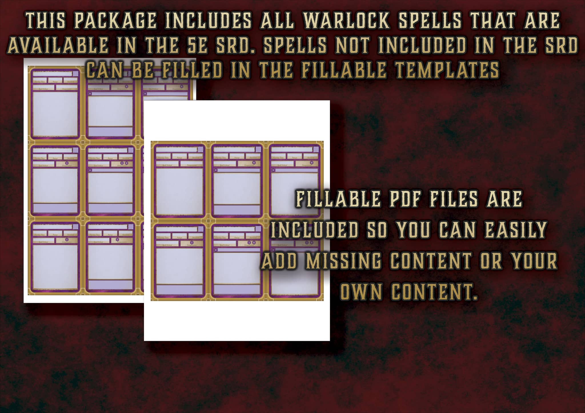 Cartas Ilustradas de Conjuros de Brujo D&D 5E (2014 y 2024) | Descarga Digital