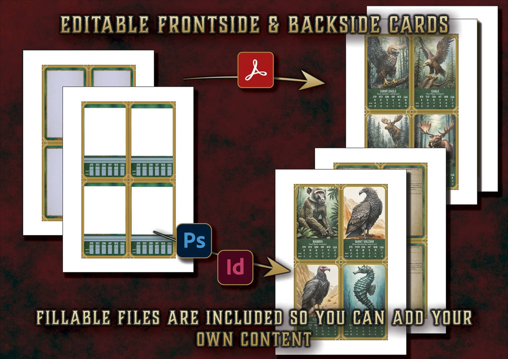 Producto digital Formas Salvajes para D&D 5E con cartas editables, incluye archivos llenables