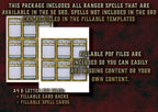Cartas Conjuros Explorador D&D 5E con plantillas rellenables para hechizos