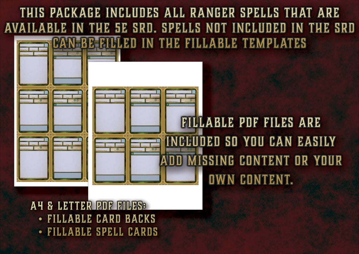 Cartas Conjuros Explorador D&D 5E con plantillas rellenables para hechizos
