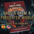 Portada de producto digital de Cibola Designs para campaña de rol 5E niveles 4 a 10 mostrando Fantasmas de un Mundo Olvidado