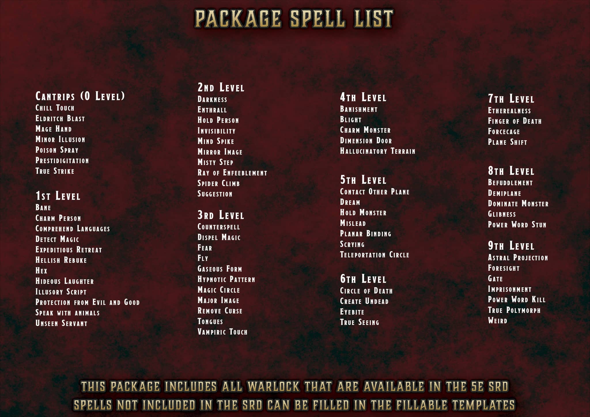 D&D 5E Warlock Spell Cards (2014 & 2024) | Digital Download