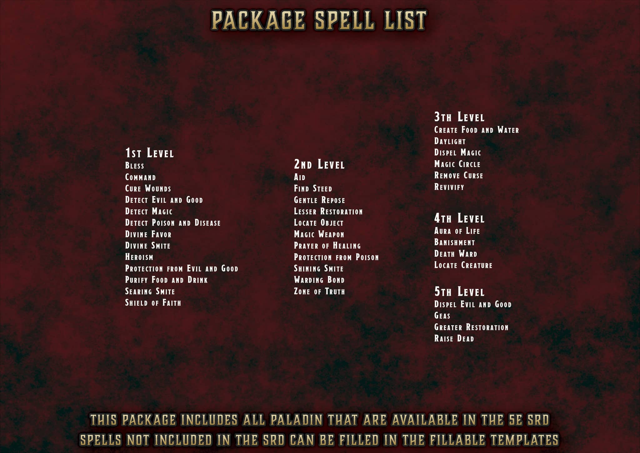 D&D 5E Paladin Spell Cards (2014 & 2024) | Digital Download